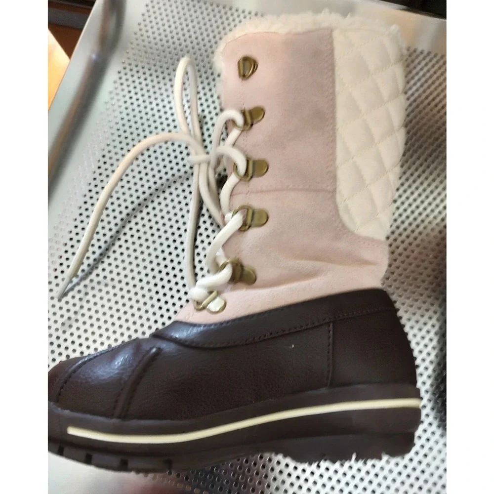 Lands End Kids Lace up All Weather Boots Leather & Suede and Faux Shearling‎ 10